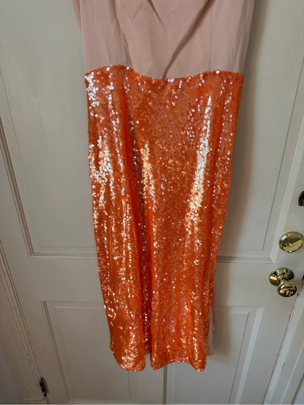 Anthropologie Orange Sequin Midi Skirt with Side Slit - Picture 6 of 10